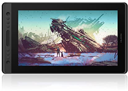 HUION Kamvas Pro 16 Grafiktablett mit Display, 1 Touch Leiste 6 Drucktasten | 15,6 Zoll Zeichentablett mit Tilt-Funktion, Blendfreies geätztes Glas,Konnektivität mit Windows & Mac, Ideal zum Malen