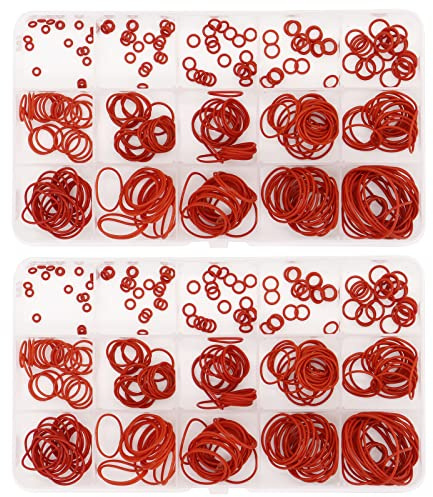 Yuhtech O Ring Sortiment, 600 Pcs 15 Größe Rot Silikon Dichtungsring-Set Silikon VMQ O Ring Kit für Sanitär und Automobil-Reparatur