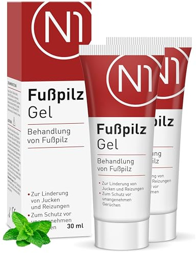 N1 Fußpilz Gel 2x30ml - Medizinprodukt zur schnellen intensiven Behandlung - Anti Fußpilz Creme gegen Juckreiz & Schutz vor unangenehmen Gerüchen - Salbe gegen Fußpilz mit Wirkstoff Natilact
