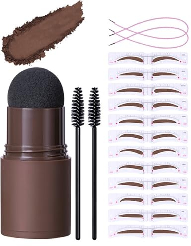 Augenbrauenpuder Stempel Set - Wasserfestes Und Lang Anhaltendes Augenbrauenfarbe Puder Makeup Mit 12 Augenbrauen Schablonen - Schnelles Formen Und Färben, Geeignet Für Anfänger (#02 Naturbraun)