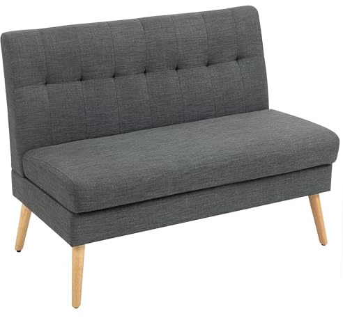 HOMCOM Sofa 2 Sitzer Couch mit Leinenoptik, Getuftete Rückenlehne Kleine Polstersofa Modern 118 cm Gepolstert Doppelsofa mit Holzbeine für Wohnzimmer, Kleine Räume, Dunkelgrau