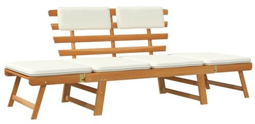 vidaXL Gartenbank 2-in-1 mit Polstern 190 cm Massivholz Akazie | Einfacher Wechsel zwischen Bank und Sonnenliege, aus starkem Akazienholz, mit herausnehmbarem