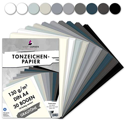 MarpaJansen Tonzeichenpapier Grautöne Mix, 10 Farben, DIN A4, 30 Bogen, 130 g/qm