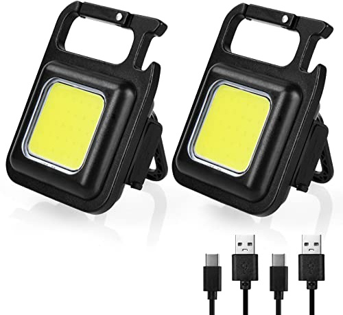 URAQT Mini LED Arbeitsleuchte,2 Stück COB Schlüsselanhänger Taschenlampe 4 Lichtmodi 800 Lumen Wiederaufladbare Inspektionsleuchten mit Flaschenöffner Magnetfuß für Camping Auto Reparatur Wandern