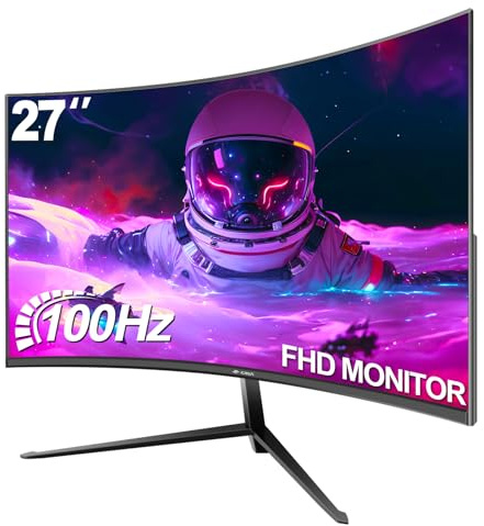 CRUA 27 Curved Monitor, Full HD (1920x1080P) VA Panel 1800R 100Hz 120% sRGB Professioneller Computermonitor, 3-seitig Rahmenlos, flimmerfrei, Blaulichtfilter, für Büro und Gaming (VGA, HDMI)