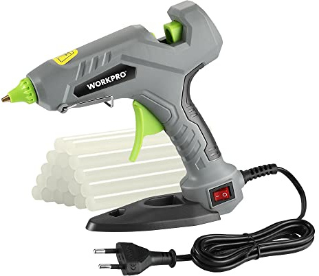 WORKPRO Heißklebepistole, 60 W, mit 20 Klebestiften, 11 x 100 mm, elektrische Heißklebepistole, schnelles Aufheizen für Reparatur, Kunst und DIY, grün, grau, schwarz