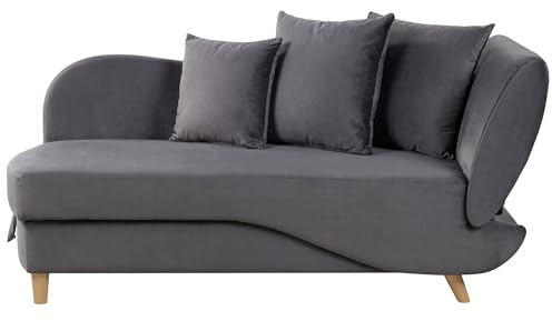 Chaiselongue Samtstoff grau rechtsseitig mit Stauraum Kissen modern Meri II