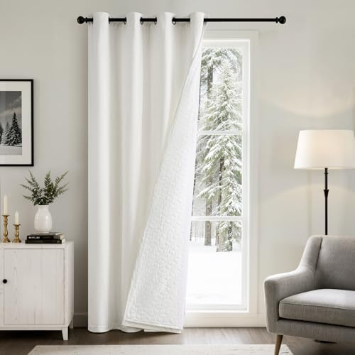 EMEMA Thermovorhang Blickdichte Samt Vorhänge Doppellagige Wärmeisolierend Kälteschutz Verdunklungsvorhang 1 Stück Vorhang Raumteiler Türvorhang den Wind, Kälteschutzvorhang Winter H225xB132 Weiß