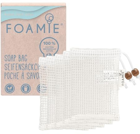Foamie Seifensäckchen 5er Set, Bio Seifenbeutel für festes Shampoo & festes Duschgel Seifenreste, Seifennetz für noch mehr Schaumbildung & Trocknen der Seife, 100% Baumwolle