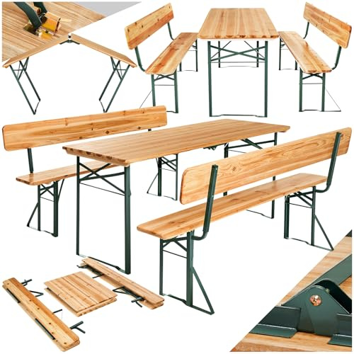 tectake® Bierzeltgarnitur mit Lehne, Biertisch Klapptisch mit 2X Sitzbank mit Lehne, Gartenmöbel Set, Camping Zubehör, Klapptisch Esstisch, Camping Tisch faltbar, Balkontisch, Campingtisch klappbar