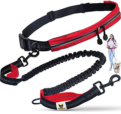 Hundefreund Joggingleine mit Bauchgurt Rot – Laufleine mit Ruckdämpfer für mittelgroße & große Hunde (15–70 kg) – Freie Hände zum Laufen, Wandern & Alltag