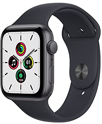 Apple Watch SE (1. Generation) (GPS, 44mm) Smartwatch - Aluminiumgehäuse Space Grau, Sportarmband Mitternacht - Regular. Fitness-und Aktivitätstracker, Herzfrequenzmesser, Wasserschutz