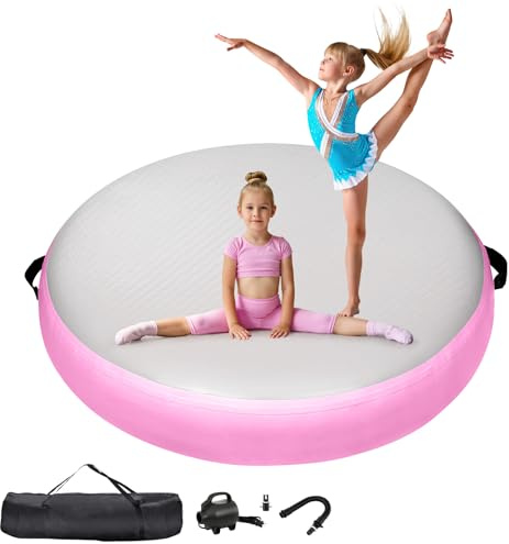 KIKILIVE Gymnastik Matte Rundes Luftkissen 20cm Höhe, Turnmatte für Akrobatik, Training & Yoga 100/140cm mit 600W Pumpe & Reparatur-Set