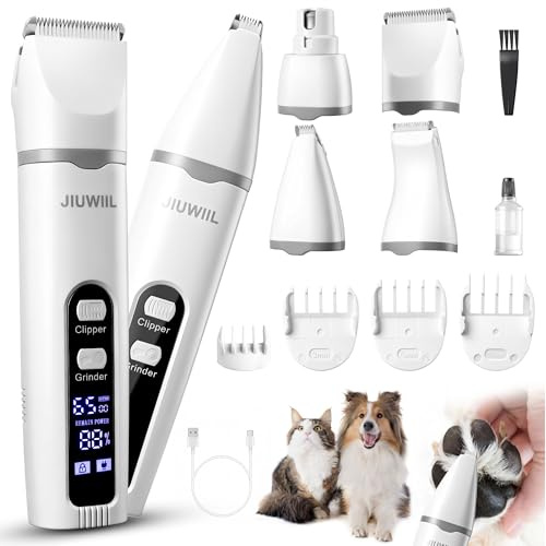 JIUWIIL Hundeschermaschine für die Fellpflege,4-in-1-Hundepflege-Set | Haarschneidemaschine mit LCD-Display für die Fellpflege, Rasierapparat Pflegezubehör für Haustiere Katzen Hund