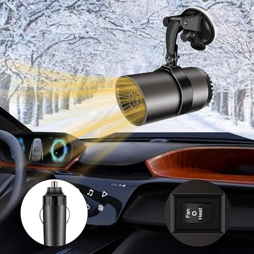 Nircho Autoheizung mit Halterung, 12V 150W Auto Heizung Defroster, 2 in 1 Heizen & Kühlen Auto Ventilator mit Zigarettenanzünder-Stecke, 180° Schwenkbare kfz Heizlüfter Defogger für SUV, Jeeps, LKWs