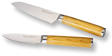 ECHTWERK 2-teiliges Damaszener Messer Set, Santokumesser ca. 13cm/Schälmesser ca. 8cm, Küchenmesser, japanisches Messer, Gemüsemesser, Damaststahl, Messergriffe aus Pakka-Holz, Inkl. Aufbewahrungsbox