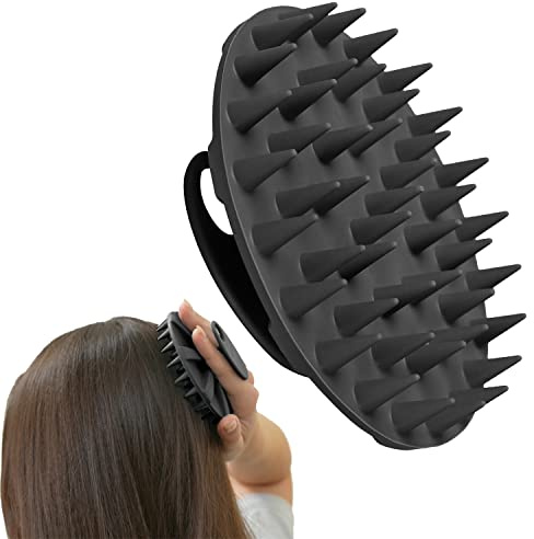INNERNEED Kopfhautpflege-Massage-Shampoo-Bürste, manueller Kopfwäscher für Nass- und Trockenbehandlung, weiche Silikonborsten, für Haarwachstum, Schuppenentfernung, bequem für alle Haartypen (schwarz)