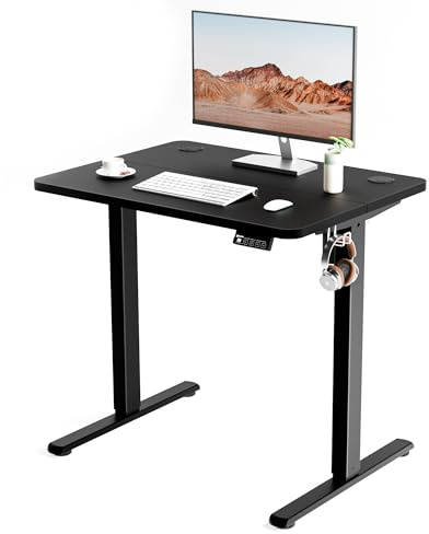 ERGOMAKER Elektrisch Höhenverstellbarer Schreibtisch 80×60 cm – Kleiner Stehschreibtisch mit 2-teiliger Tischplatte, Schreibtisch Höhenverstellbar für Home Office, Schwarz (Gestell + Tischplatte)