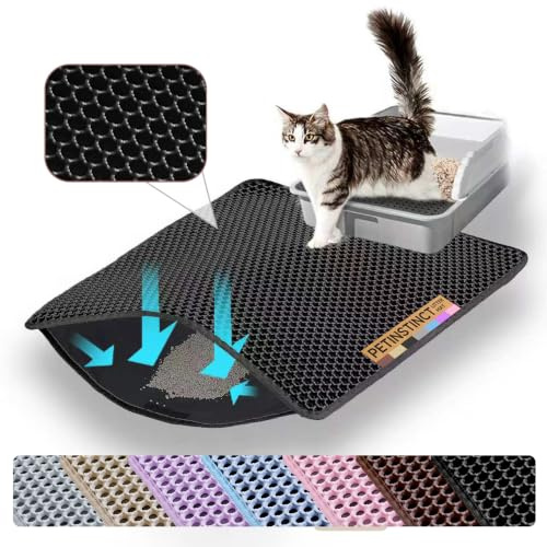 Petinstinct Katzenklo Matte, 60x45cm wasserdichte Katzenstreumatte, Schwarz | Doppelschichtige Wabenstruktur, Effektive Katzenstreuaufnahme, Waschbar, Langlebig und Kratzfest, Rutschfest, Pfotenschonend