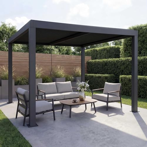 Pergola HWC-L46, Gartenpavillon Lamellen-Pavillon, 10cm-Aluminium-Gestell, Regenrinne sturmfest, 3x3m - anthrazit