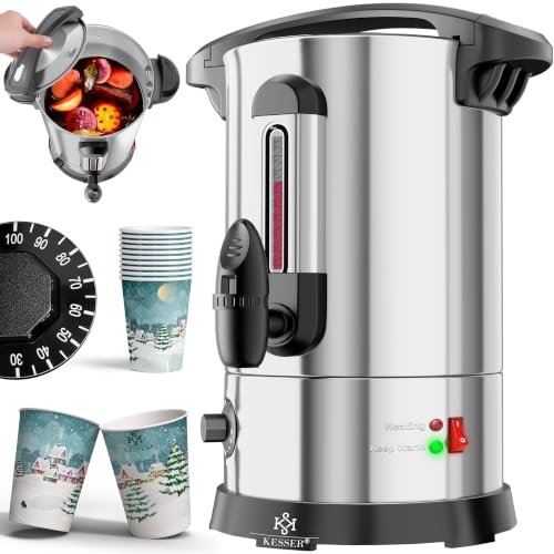 KESSER® Glühweinkessel 6,8/10/20/30L Edelstahl Inkl. Becher, Glühweinkocher mit Thermostat Glühweinautomat Heißgetränkeautomat Wasserkocher Heißwasserspender Einkochautomat Füllstandanzeige Zapfhahn