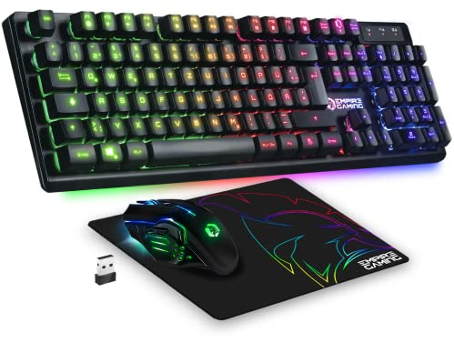 EMPIRE GAMING - Armor RF800 Wireless Wiederaufladbare Gaming Tastatur und Maus Set QWERTZ (DE-Layout) -Tastatur 2,4GHz RGB - Maus 4800 DPI mit Mauspad - PC PS5 Xbox One/Serie Mac - Schwarz