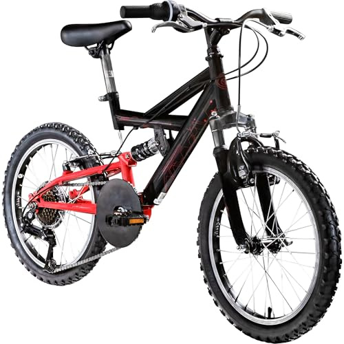 Galano FS180 18 Zoll Fahrrad Kinder ab 5 Jahre Kinderfahrrad Jungen Mädchen Mountainbike Fully Fahrrad für Kinder MTB Unisex Kinderrad leicht Jungenfahrrad Mädchenfahrrad (schwarz/rot)