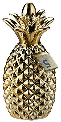 Relaxdays Spardose, Sparbüchse in angesagtem Design, Münzen & Scheine, Deko Ananas, HxD 24 x 10,5 cm, Gold, 1 Stück