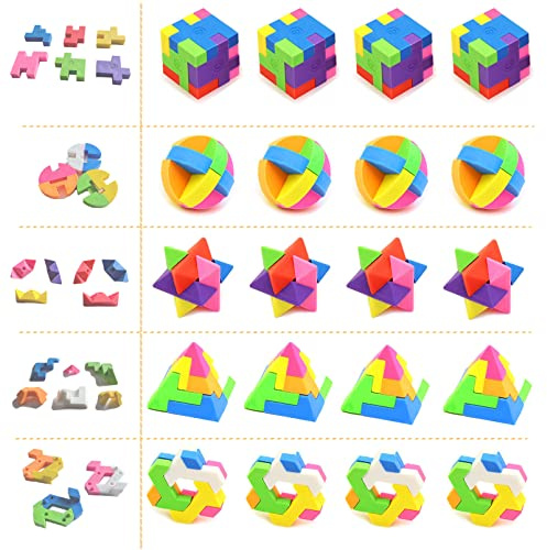 ICEPAPA, Radiergummi Kinder, 20 Stück Würfelpuzzle Eraser(5 Formen) | Geeignet als Kleine Geschenke für Kinder, Adventskalender füllung kinder oder Mitgebsel Kindergeburtstag
