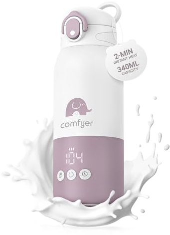 Comfyer BW01 Tragbarer Flaschenwärmer Baby unterwegs für Baby, 12000mAh Akku, Schnelles Aufheizen 2 Min für Muttermilch&Wasser, Flaschenwärmer für Auto, Flugzeugreisen On-the-Go