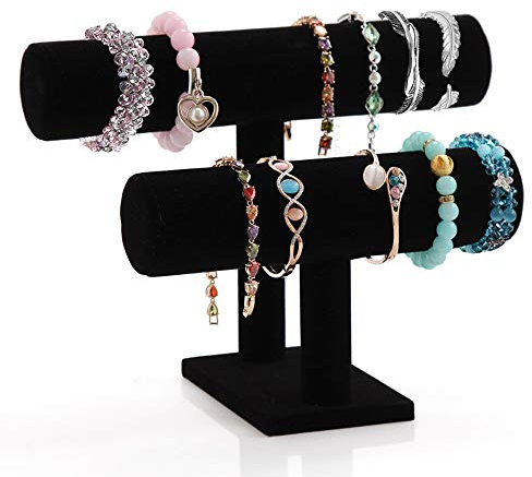 powerking Armbandhalter Stand, 3-stufiger schwarzer Samtarmband Armband Displayhalter Schmuckständer für Armband, Halskette und Uhr
