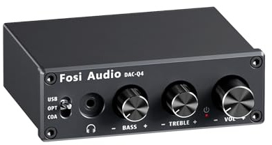 Fosi Audio Q4 Kopfhörer Verstärker, 192 kHz USB DAC Kopfhörerverstärker, USB/Optisch/Koaxial Eingänge auf 3,5 mm AUX/RCA/Ausgang, Gaming DAC AMP für PS5/PC/MAC/Aktive Lautsprecher