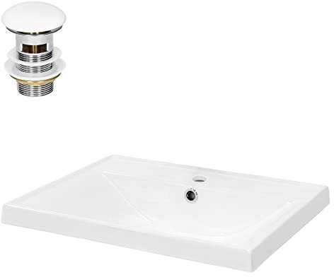 ML-Design Waschbecken Keramik Weiß 51x15,5x41,5 cm Eckig inkl. Ablaufgarnitur Einbauwaschbecken mit Überlauf Aufsatzwaschbecken Einbauwaschtisch Waschschale Waschplatz Handwaschbecken, für Badezimmer