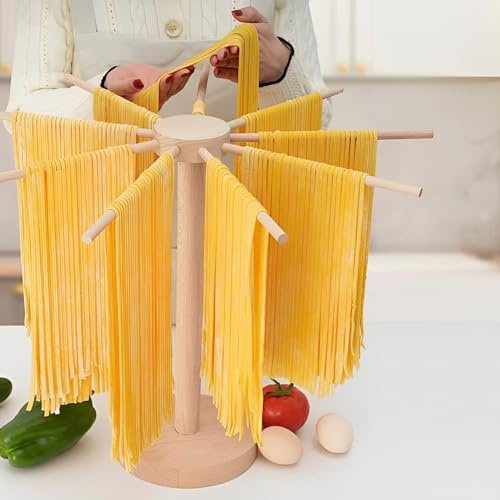 Toaboa Pastatrockner Nudeltrockner Holz Nudelständer Faltbar 45CM Höhe mit 9 Abnehmbar 17CM Bis 4,5kg Nudeln Pasta Trockner Arme Spaghetti Trockner für Pasta Nudeln