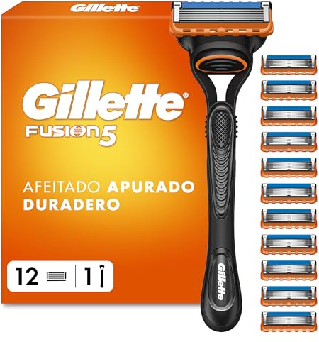 Gillette Fusion 5 Rasierer Herren, Nassrasierer, Metall, Schwarz - Herrenrasierer, Inkl. 1 Handstück, 12 Rasierklingen mit Gleitstreifen Und 5 Klingen für Eine Gründliche, Langanhaltende Rasur