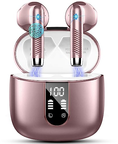 Drsaec Bluetooth Kopfhörer In Ear Kopfhörer Kabellos Bluetooth 5.4 Roségold | Neue 4 Mic Kabellose Kopfhörer ENC Noise Cancelling Wireless Earbuds 48H Tiefer Bass, IP7 Wasserdicht Ohrhörer LED-Anzeige