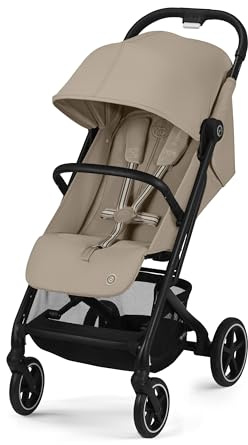 Cybex Gold Kinderwagen Beezy mit One-Pull Harness, Ab Geburt bis ca. 4 Jahre (max. 22 kg), Kompakt und ergonomisch, Almond Beige (Beige mit schwarzem Rahmen)