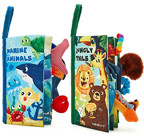 hahaland Stoffbuch Baby Spielzeug 0 3 6 Monate, Wald & Meerestiere 2 Stück