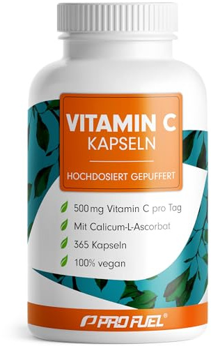 Vitamin C Kapseln 365x mit 500 mg Vitamin C gepuffert - hochwertiges Calcium-Ascorbat - zur täglichen Einnahme - laborgeprüft mit Zertifikat - 100% vegan - Jahresvorrat