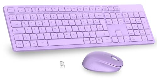 LeadsaiL K786 Tastatur Maus Set Kabellose, Tastatur und Maus, QWERTZ Deutsches Layout Funktastatur mit Maus, Flüsterleiser Tastenanschlag, 2.4 GHz mit 2-in-1 USB Nano Empfänger für PC/Laptop (Lila)