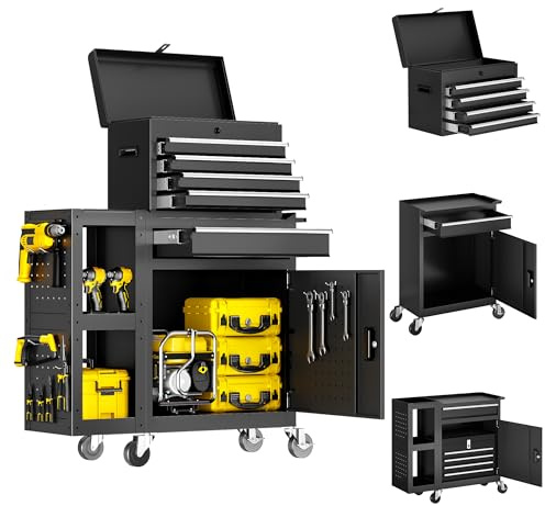 LDHTHOPI Werkstattwagen Leer 5 Fächer mit 1 Seitliche Ablagefächer,72,5 x 28 x 104 cm Werkzeugwagen Rollwagen mit Bremse,Profi Werkzeugaufbewahrung für Lager,Garagen,Werkstatt,Schwarz