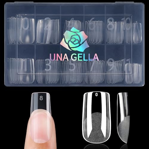UNA GELLA Nail Tips Square, 120 Stück 12 Größen Nageltips für Gelnägel, Pre-buff Matte Square Vollabdeckung Kunstnägel,Press-On Nail Extensions für Zuhause DIY & Salon