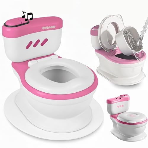 Twinky® Töpfchen – 3-in-1 Potty Trainer & Kindertoilette für Baby Toilette Inkl Spülklang, kompaktes Design, Musik und Rollenhalter – perfekter Toilettensitz für Kinder – Rosa