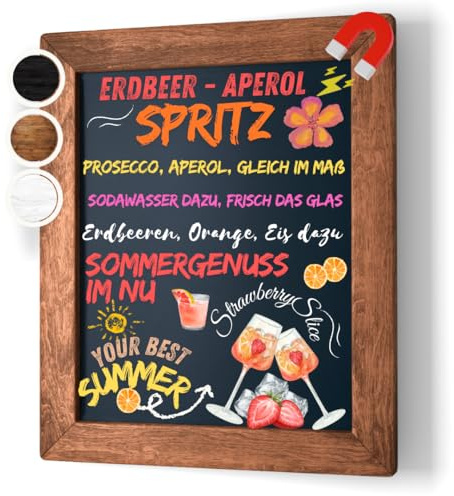 ELAFI® Magnetische Kreidetafel A4 (28×37 cm) zum Aufhängen – Schiefertafel mit braunem Holzrahmen, Wandtafel/Schreibtafel für Küche, Menü & Gastro, inkl. Juteseil