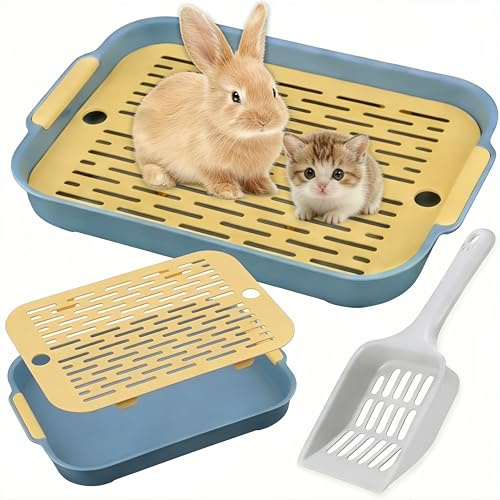 Kaninchen Toilette mit Schaufel, Tablett Hasentoilette, Kaninchentoilette, Kaninchenklo Groß, Klo Ecke für Kleintier Hasen Meerschweinchen Katzen Klein (Groß - Blaue (mit Schaufel))