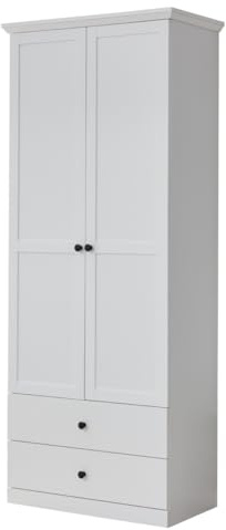 trendteam smart living - Baxter - Garderobenschrank - Weiß - Schrank im klassischen Landhausstil - (BxHxT) 81 x 196 x 41 cm - 2 Fächer und 2 Schubladen - Kratzfest