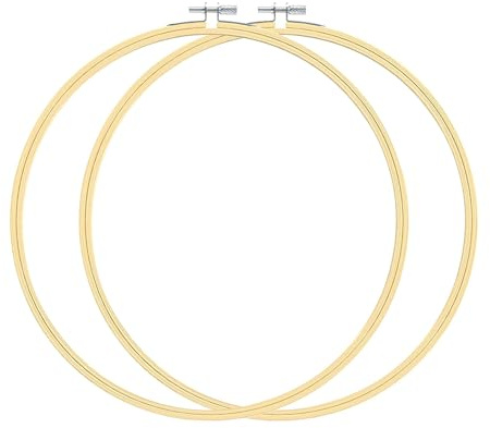 TOKERD 2 Stück 30m Stickrahmen Groß Holz Bambus Kreuzstich Rahmen Einstellbar Stickerei Ring Hoop Runden Bambus Kreis Set Nähmaschine Stickerei Ring Cross Stitch Hoop für Dekoration DIY Nähen