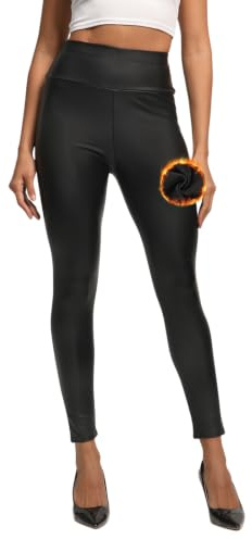 Lishang Damen Kunstleder Leggings High Waist Lederhose Leder Leggings Hose Strumpfhosen Lederoptik Leggins Sport Gym Thermoleggins für Damen Winter