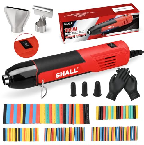 SHALL 350W Mini-Heizpistolen-Set, Tragbare Heißluftpistole mit Reflektordüse & klappbarem Ständer, 2 Temperatureinstellungen 230℃/400℃, Für Handwerk, Schrumpffolie