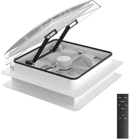 2012 Wohnmobil Dachlüfter 12V, 400 mm RV Dachventilator mit transparentem Deckel, reversibler Abluftventilator für Wohnwagen & Caravan, extrem leise Dauerbelüftung mit Fernbedienung